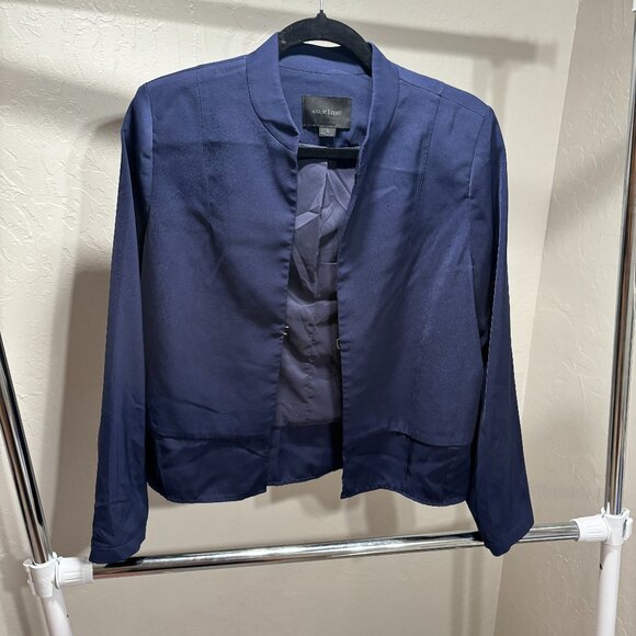 August 1 Eight Navy Satin Open Front Blazer Jacket – Women’s M - Picture 2 of 5